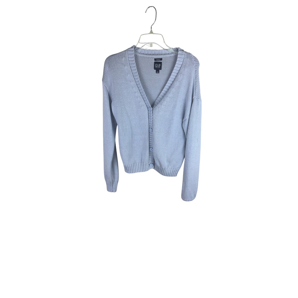 GAP Women Ice Blue Cotton Linen Blend V-Neck Button Front Cardigan Sweater S